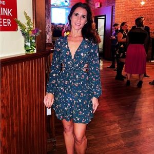 Forest green floral dress small